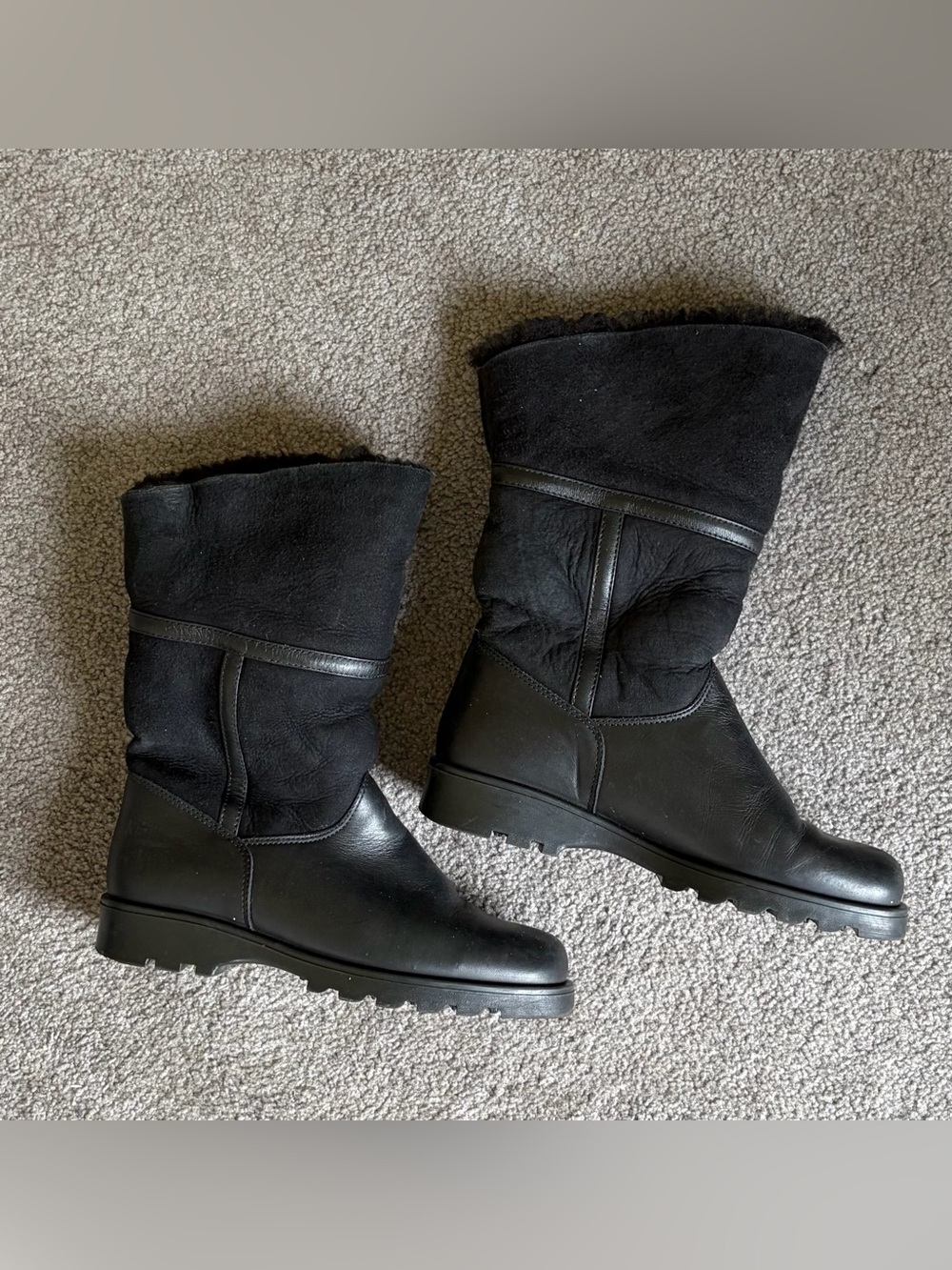 La Canadienne Kalvin City Dry Black Suede & Leather Waterproof Shearling 7.5